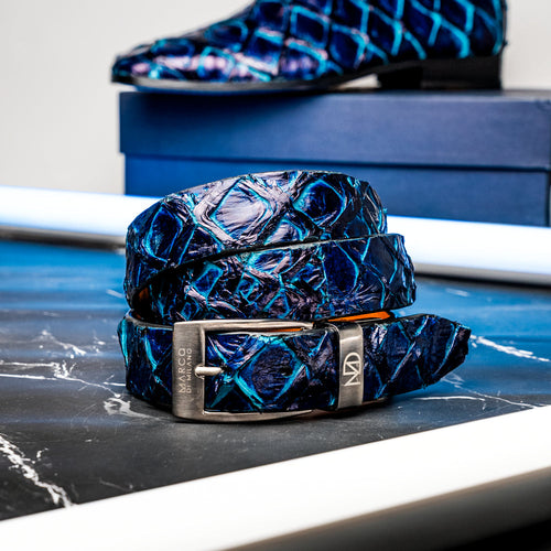 Marco Di Milano Olivieri Belt: Royal Blue Leather Loafer