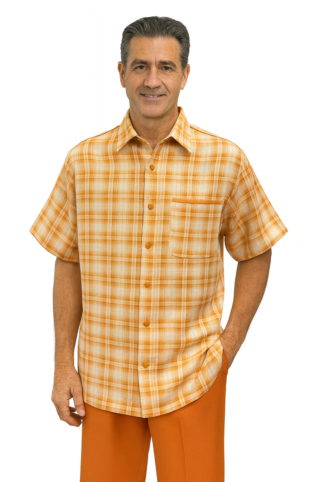Suit in orange/cream by Dreams by Zacchi – 2 Piece Leisure Outfit with Matching Shirt and Pants - $99