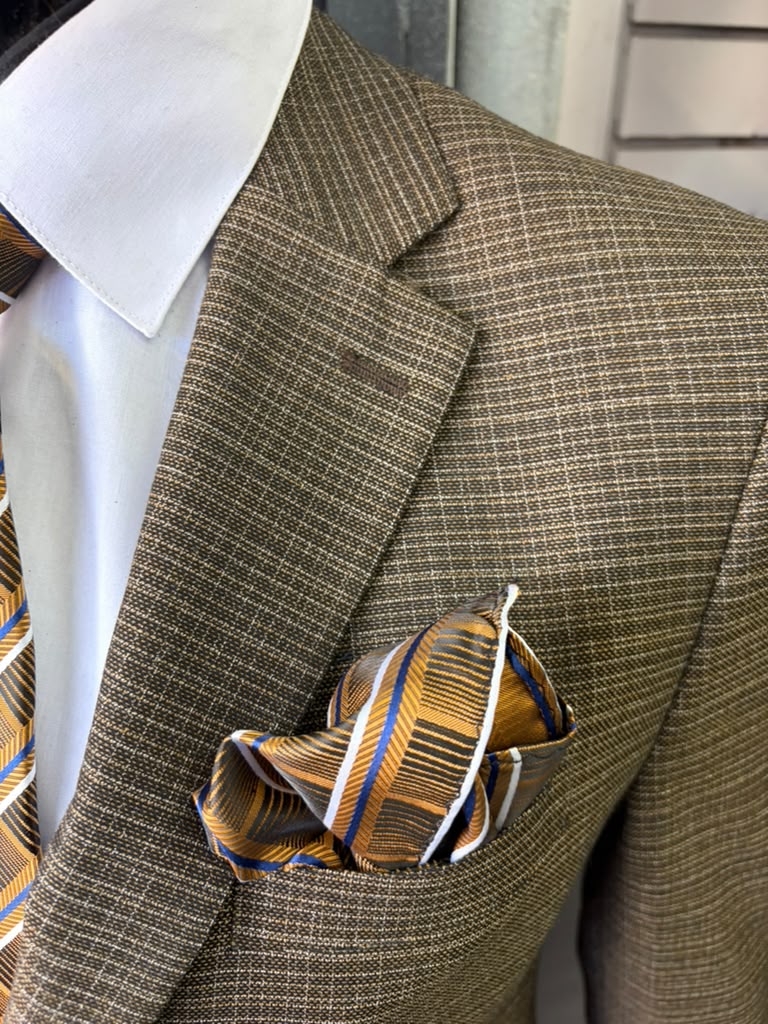 Men's Great Gatsby Brown Checker Plaid Texture 3-Piece Suit ā Classic Fit Business, Wedding & Formal Suit Set - Victorian style 1920s