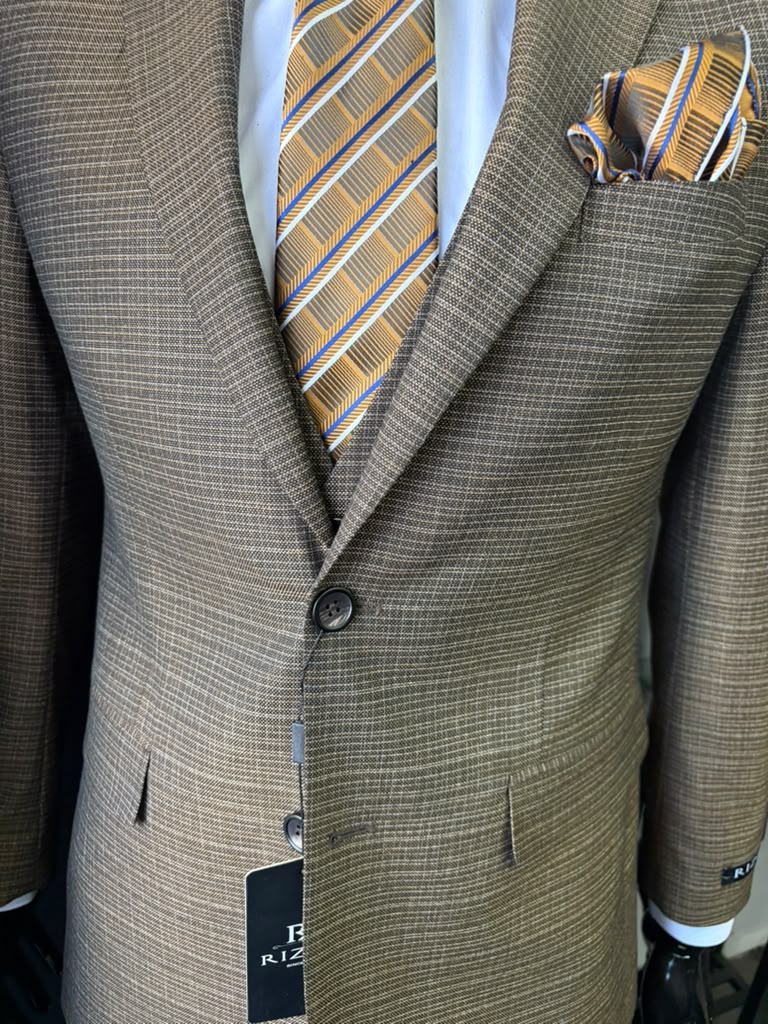 Men's Great Gatsby Brown Checker Plaid Texture 3-Piece Suit ā Classic Fit Business, Wedding & Formal Suit Set - Victorian style 1920s