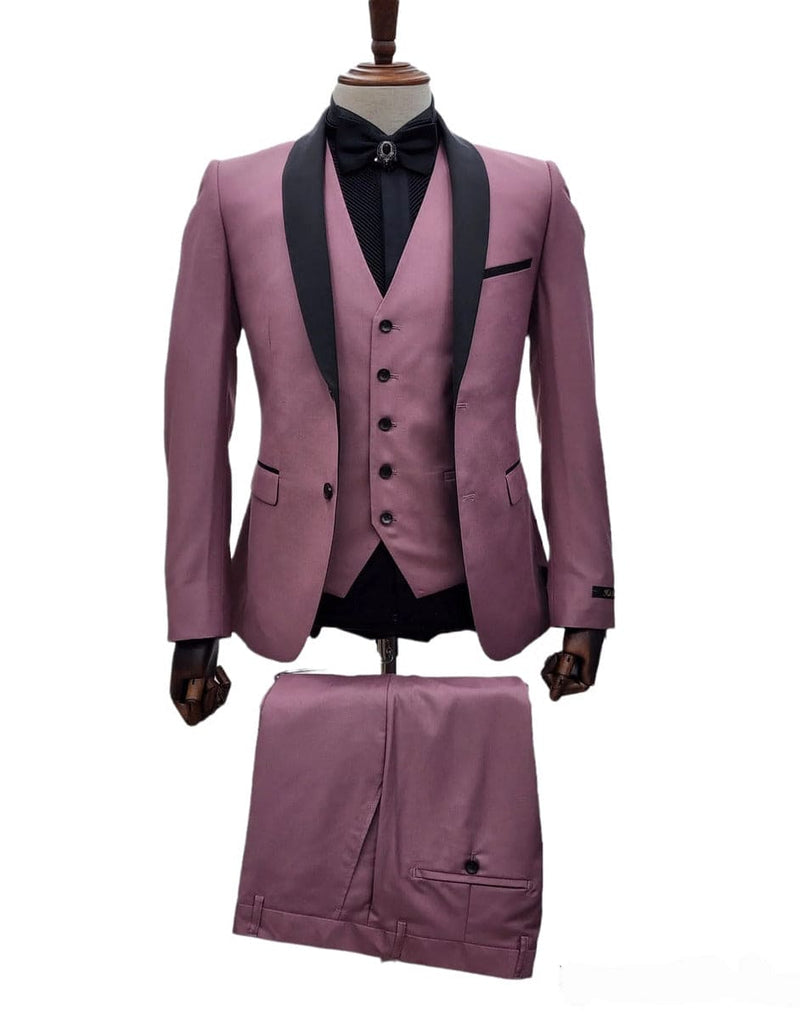 Men's Mauve Pink Tuxedo Suit Ć¢ā¬ā 3-Piece Slim Fit with Black Satin Shawl Lapel
