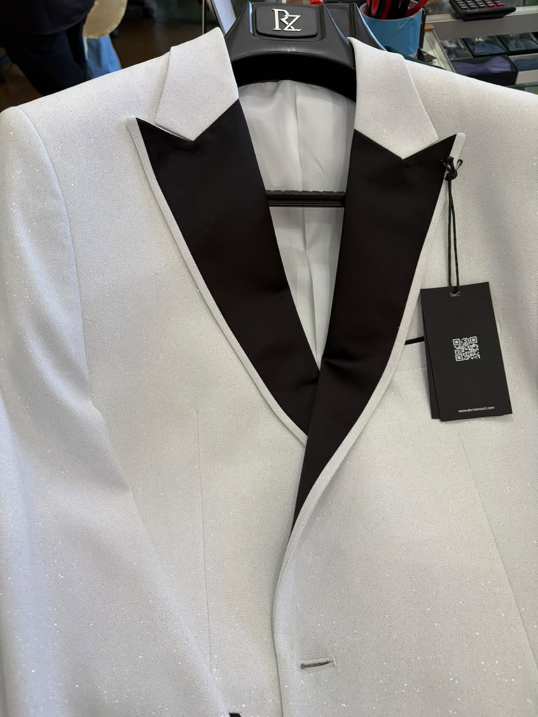 Men's White Sparkle Dinner Jacket – Black Satin Shawl Lapel Tuxedo Blazer Slim Fit Sequin Shiny Prom Jacket