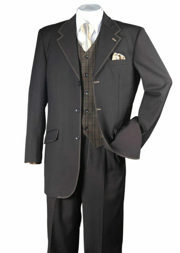 Men’s Dark choclate Brown Three Buttons 3 Piece Suit – Classic Brown 3PC Wedding, Church and Business Formal Suit for Men