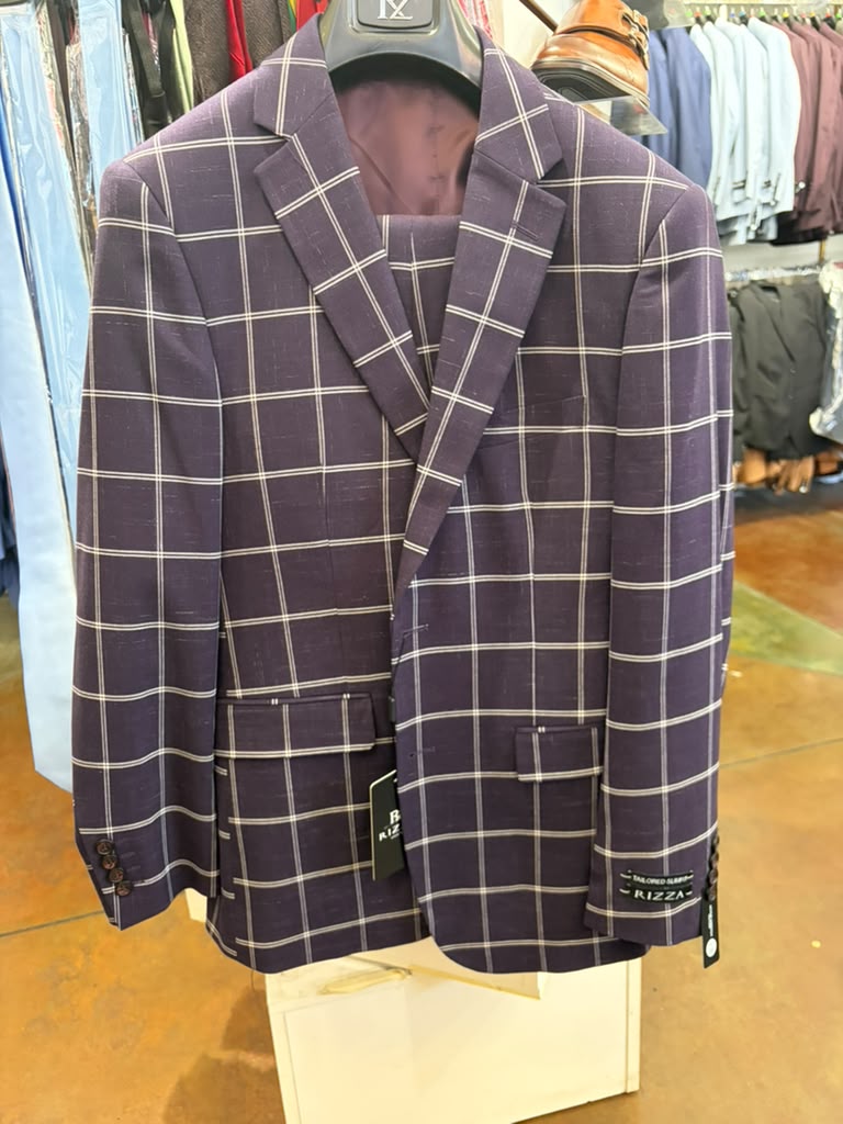 Men's Purple Windowpane Sport Coat ā Classic Fit Plaid Blazer Jacket for Business, Wedding & Casual Wear