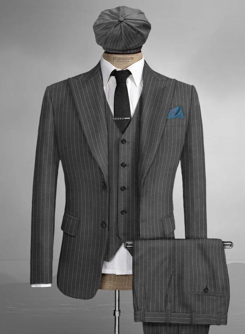 Men’s Thomas Shelby Peaky Blinders Gray Wool Suit Out fit Charcoal Grey Pinstripe 3-Piece Vintage 1920s Suit