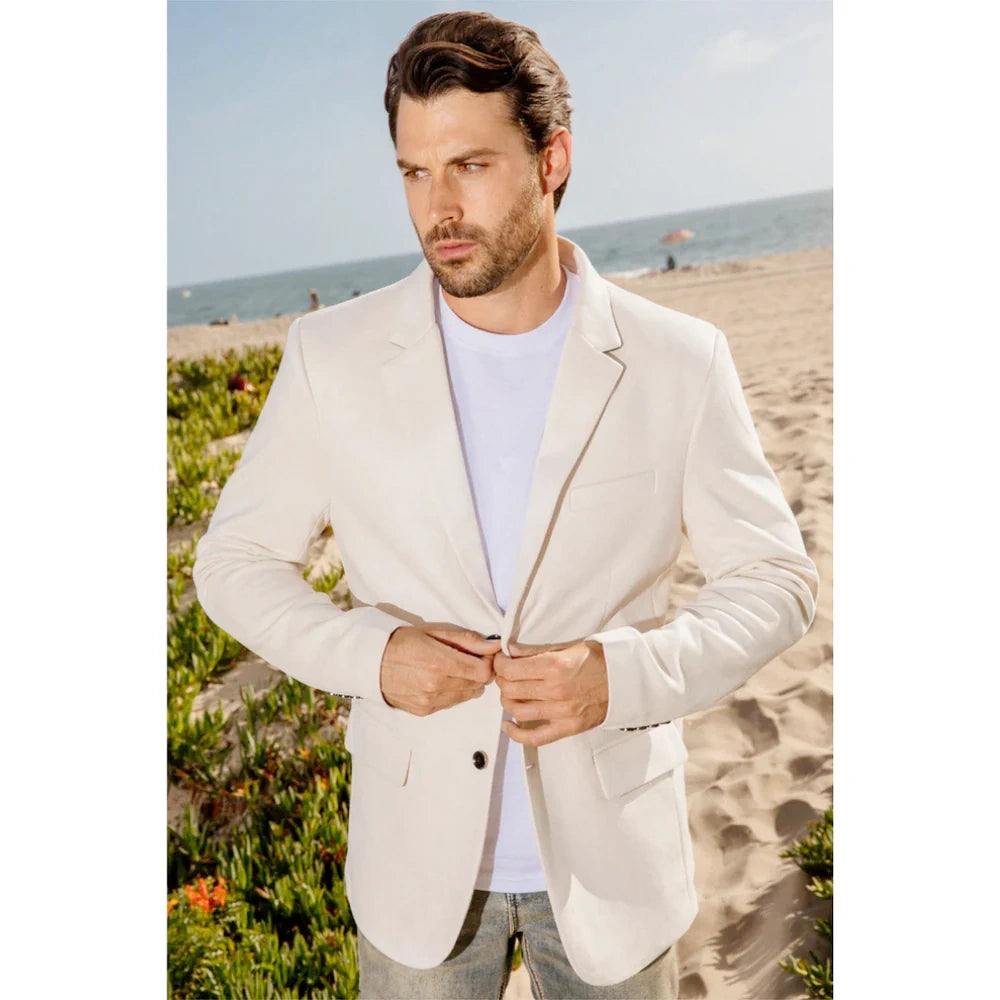 Men's Off White Casual Blazer  Classic Western Style Lightweight Summer  Cowboy Jacket Casual Ivory Cream Color | Alberto Nardoni