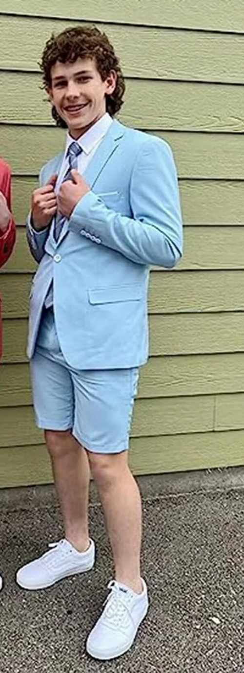 Men’s Light Blue Suit with Shorts – Casual Summer Blazer and Shorts Set for Wedding, Party and Smart Casual Wear