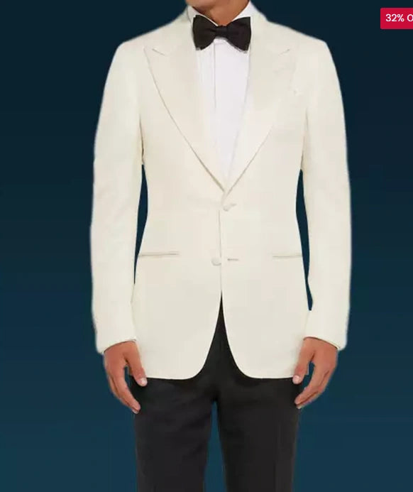 Men’s Pure White Dinner Jacket Blazer – James Bond Style Formal Tuxedo Blazer for Wedding, Black Tie & Evening Wear