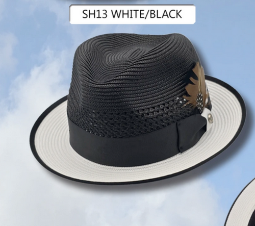 Menâs Two-Tone Black and White Fedora Hat with Feather Accent â Stylish Summer Dress Hat