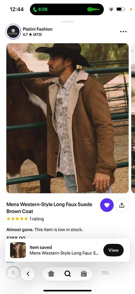 Men’s brown western faux suede blazer coat features a relaxed fit with a notched collar, front pockets, and a soft texture. The coat is primarily brown with a slightly lighter beige lining.