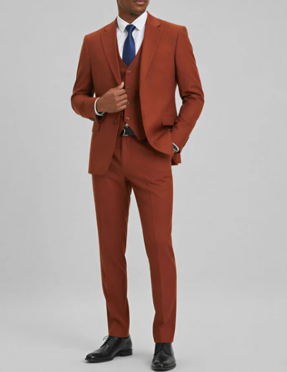 Men’s Burnt Orange 3-Piece Suit – 1970s Disco, Retro Rockabilly, Prom and Party Suit