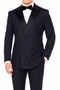 Men’s Navy Blue Double-Breasted Tuxedo – Tone-on-Tone Shadow Pinstripe Formal Wedding and Prom Suit