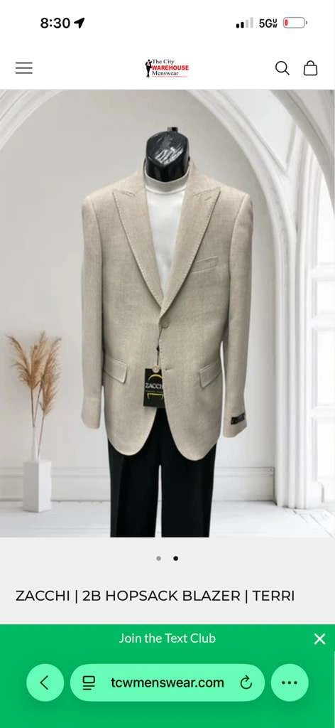 Zacchi Men’s Beige Hopsack Blazer – Classic Two Button Sport Coat with Peak Lapel Formal Jacket