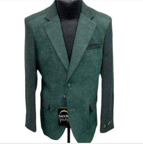 Zacchi Brand Men’s Dark Green Textured Blazer – Classic Single Button Sport Coat with Notch Lapel Formal Jacket