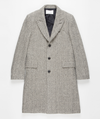 Men’s Grey Herringbone Long Overcoat – Tweed Black and White Pattern Wool Topcoat Three Qaurter