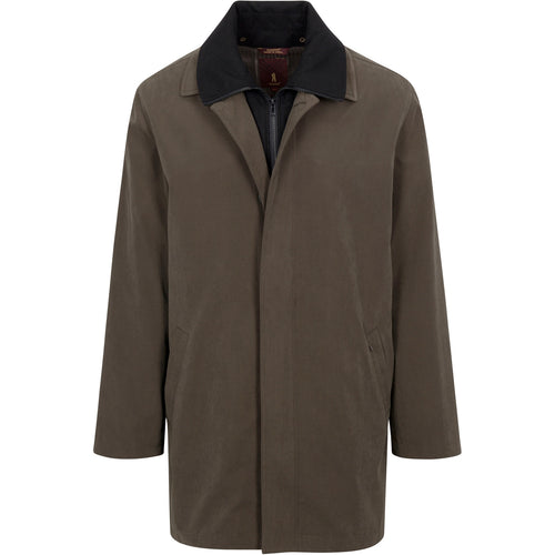 Mens Olive Brown Trench Coat Raincoat – Classic Water Resistant Long Coat with Zip and Button Closure for Business, Travel and Everyday Outerwear