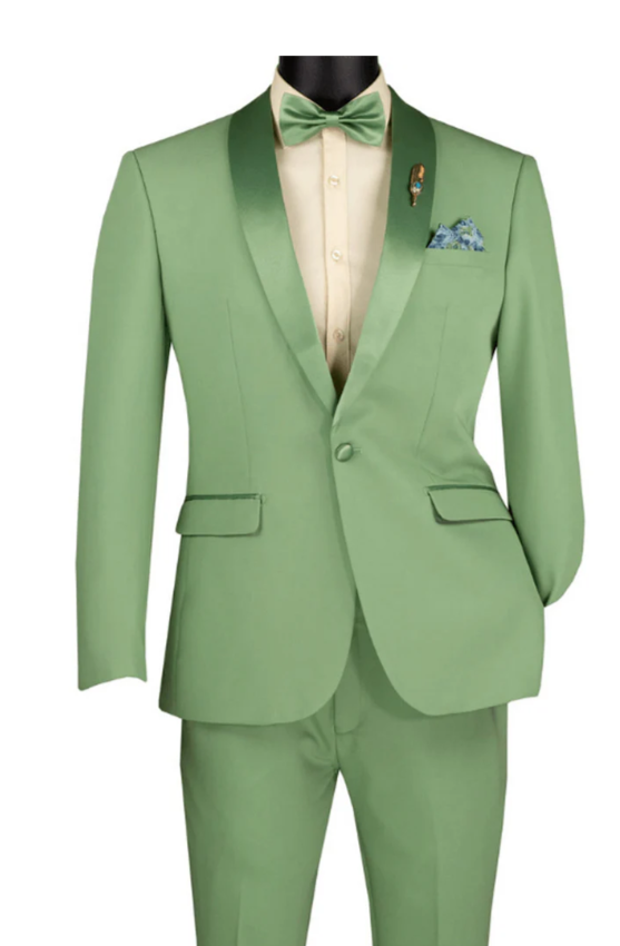 Mens Sage Green Wedding Tuxedo, Shawl Lapel Formal Groom Prom Tuxedo Suit