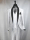 Men’s White Shiny Flashy Fabric Tuxedo Suit with Black Shawl Lapel | Luxury Formal Wedding and Evening Suit Sharkskin Metallic Fabric