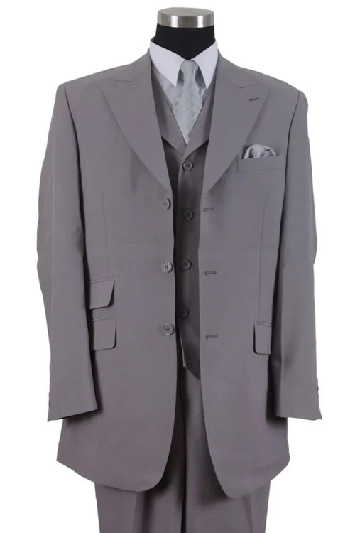 Men’s Gray Zoot Suit with Matching Hat and 1920s Shoes | Grey Vintage Wedding and Party Three Piece Suit