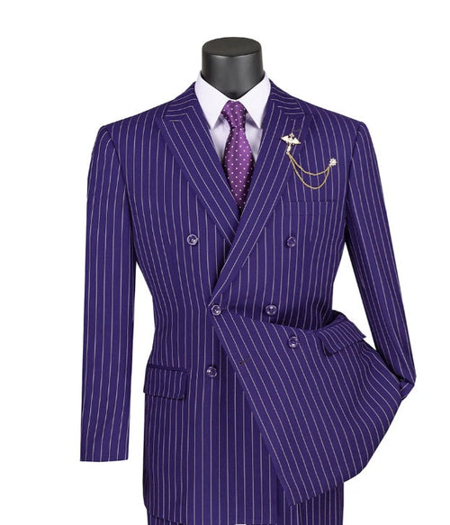 Men’s Purple Pinstripe Mardi Gras Suit | Classic Double Breasted Formal Carnival Suit