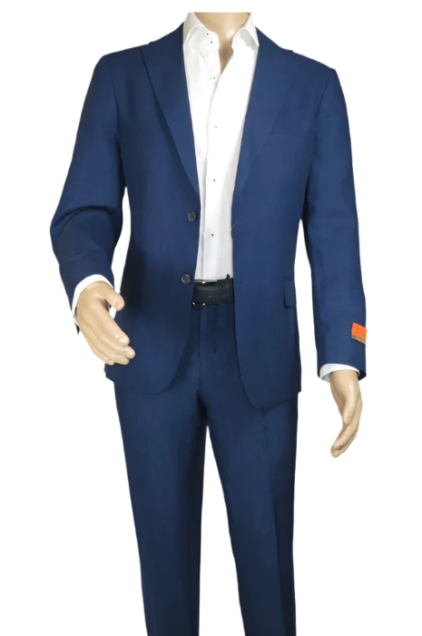 Mens Enzo Tovare Denim Blue Linen Summer Suit – Breathable Two Piece Suit for Wedding, Business, Travel