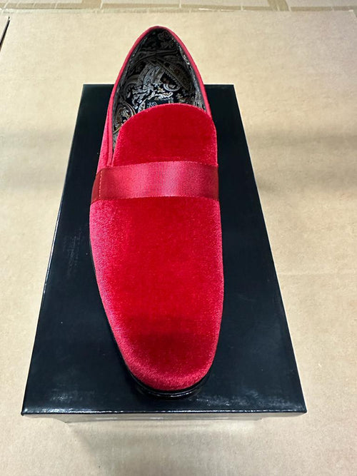 Mens Red Velvet Loafers – Luxury Formal Slip On Dress Shoes Wedding Party Prom Evening Shoes