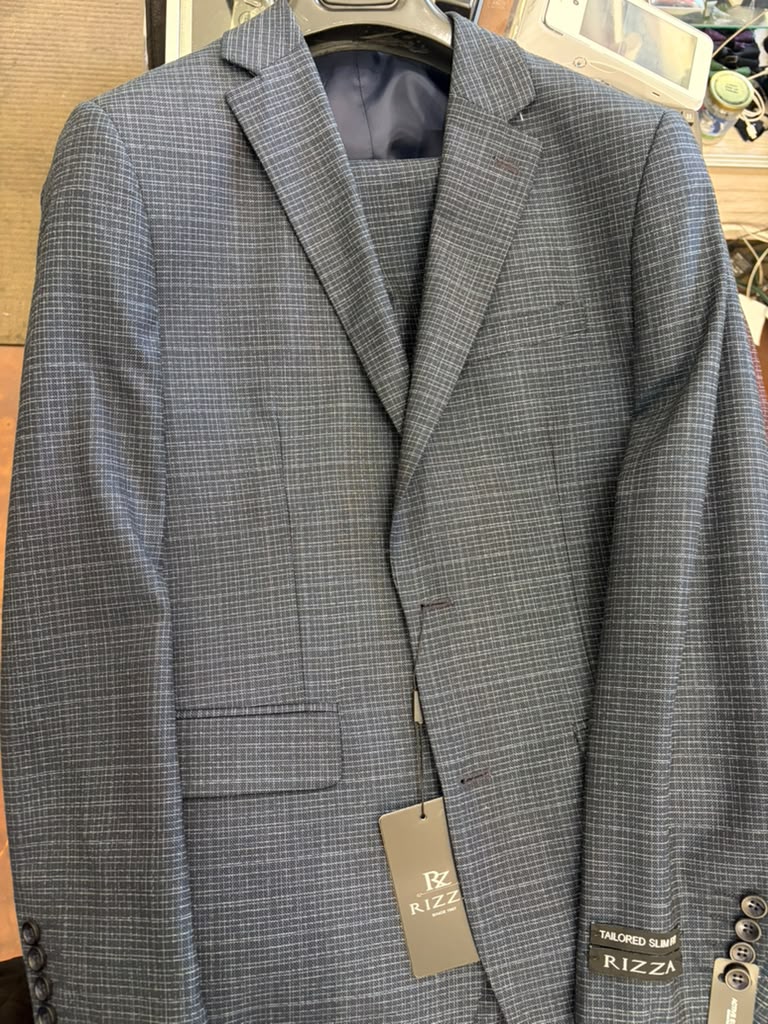 Men's Blue Micro Check Hounstooth small windowpane plaid 3-Piece Suit ā Vested Slim Fit Business, Wedding & Formal Suit