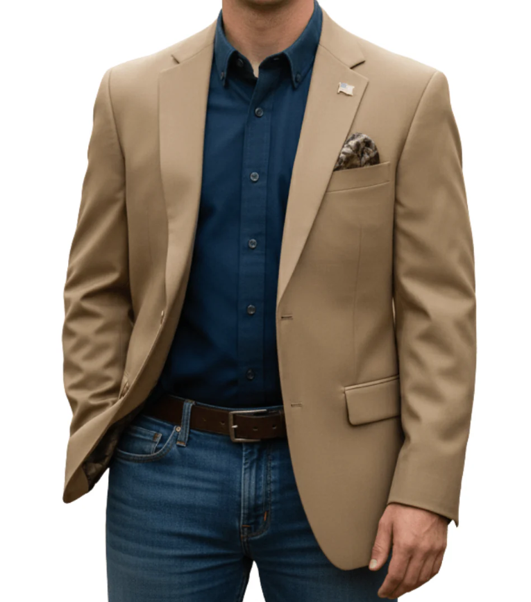 Mens Khaki Camel Bronze Taupe Blazer, Classic Business Casual Wedding Sport Coat Jacket in Tan Color