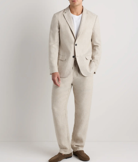 Men’s Informal Summer Suit, Light Beige Casual Linen Style Blazer and Pants Set