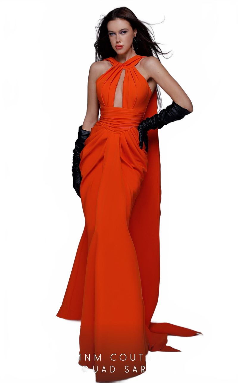 Fuchsia Halter Gown with Draped Skirt by MNM Couture 2724