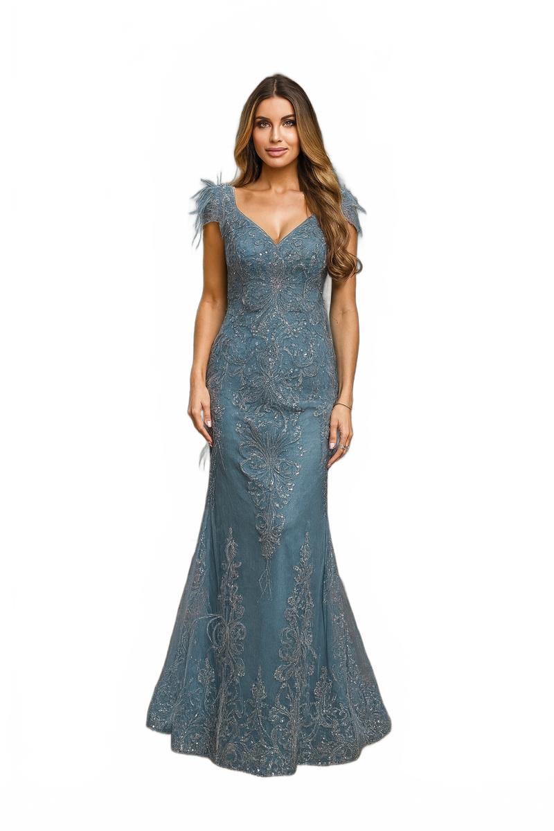 Eva USA 5264 Fitted Long Formal Glitter Evening Dress