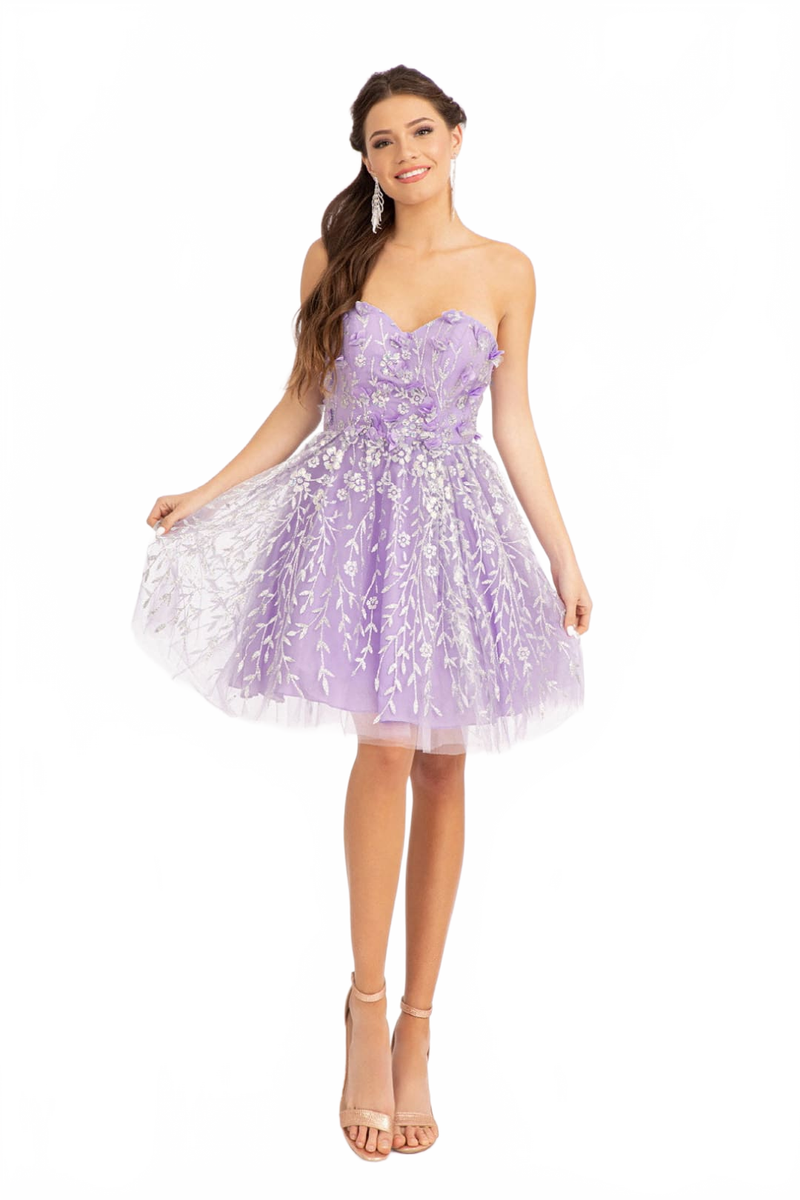 3D Floral Strapless Mesh Dress by Elizabeth KGS1995