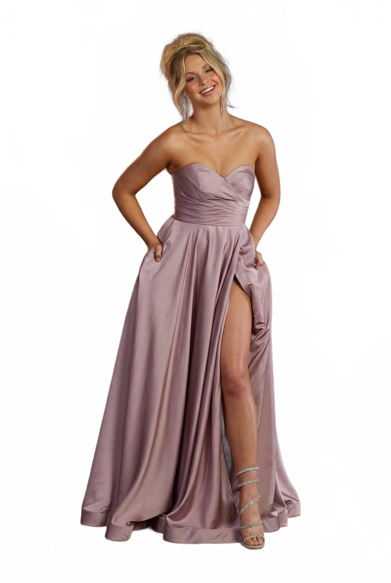 May Queen MQ1846 Strapless A-Line Classy Bridesmaid Satin Dress