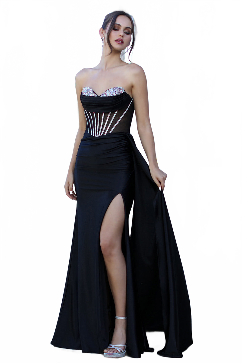 Adora Design 3265 Strapless Beaded Corset Slit Formal Prom Gown