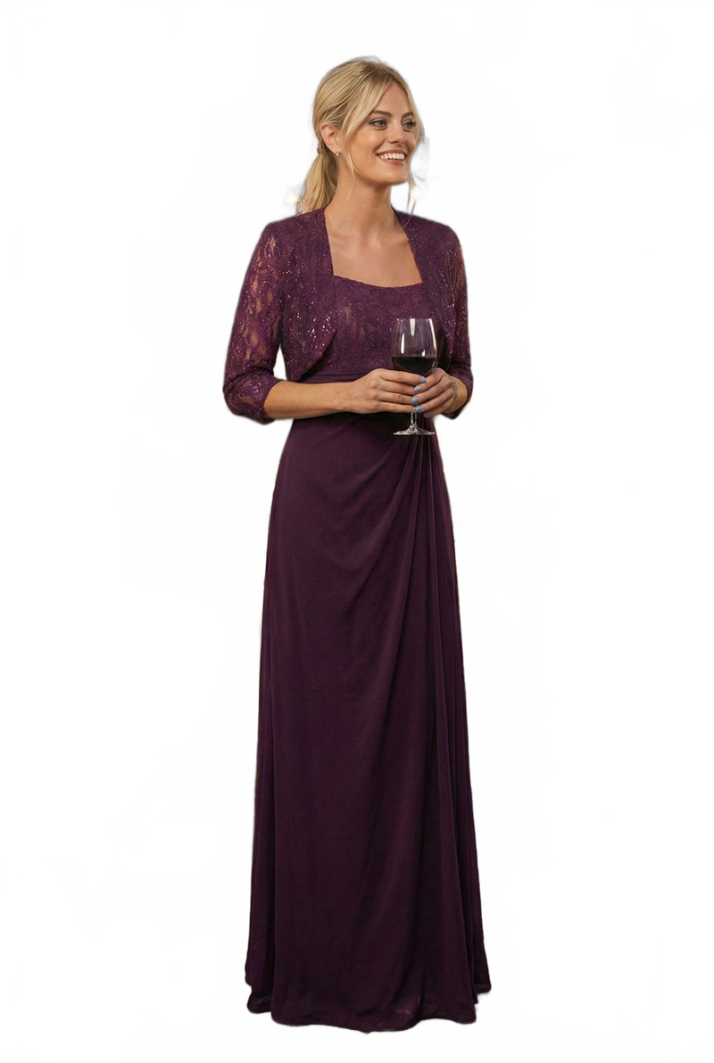 Eva USA 3094 Long Mother Of The Bride Lace Chiffon Jacket Dress