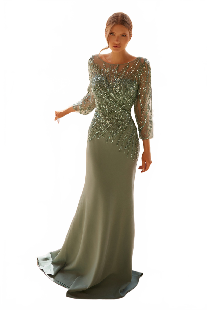 Nox Anabel MH137 Long Sleeve Mother of the Bride Dress with Elegant Beaded 3/4 Sleeves
