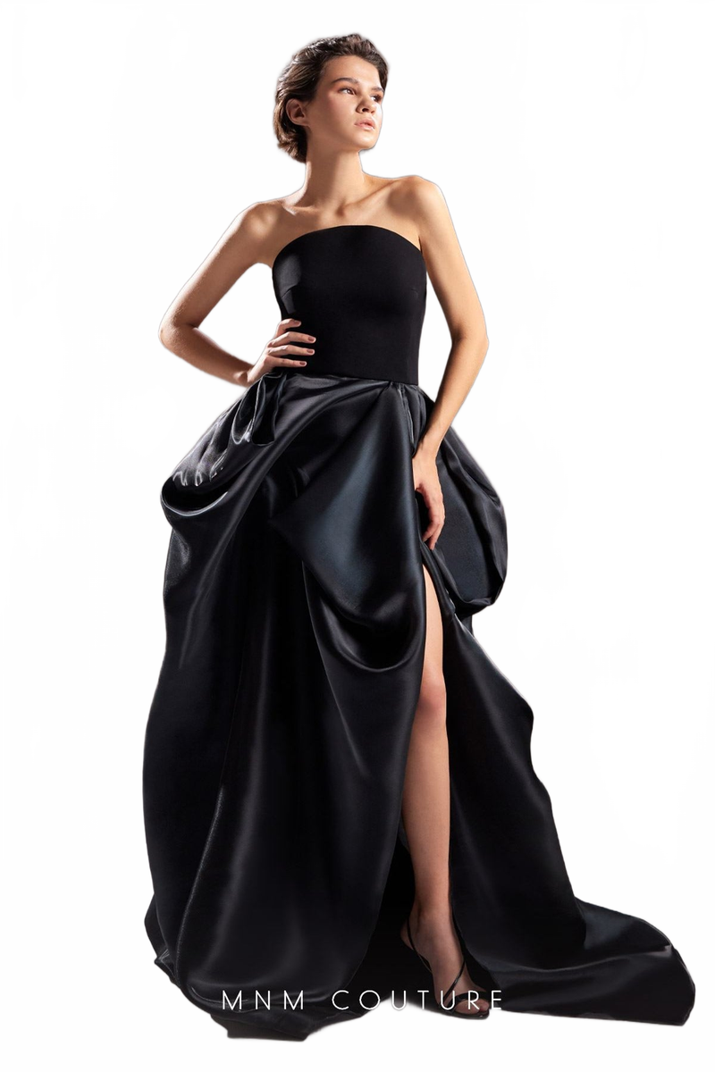 Gaby Charbachy G1509 Strapless Satin Ball Gown with Slit in Black
