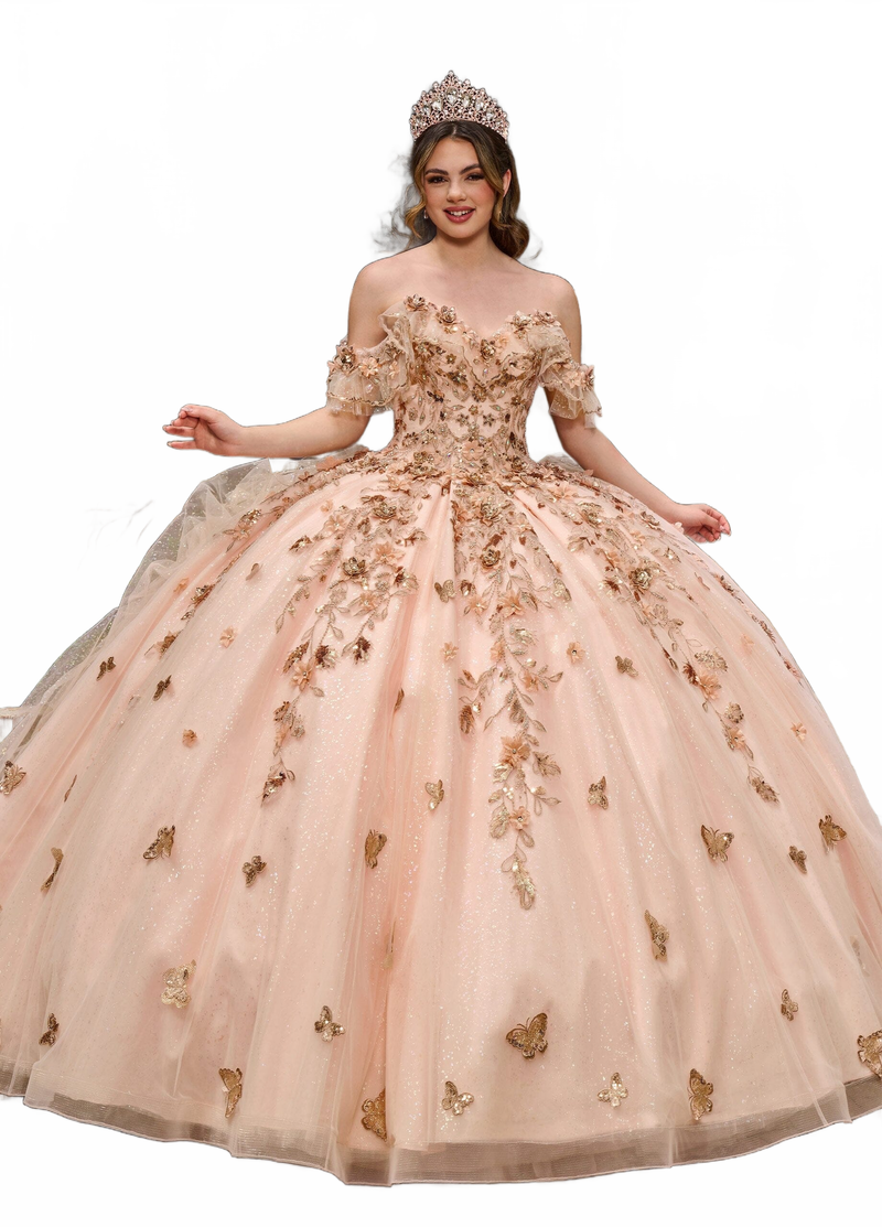 Rachel Allan RQ3120 3D Floral Off Shoulder Quinceanera Dress