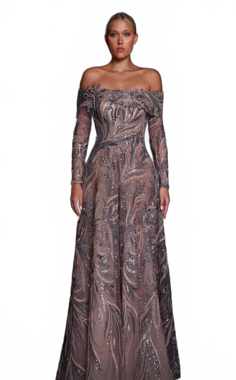MNM Couture K4105 Off-Shoulder Blue Embellished Gown