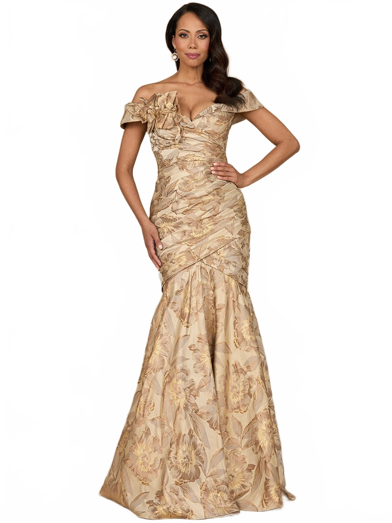 Lara 28920 Floral Print Mother of Groom Dress Off Shoulder Brocade Mermaid Evening Gown