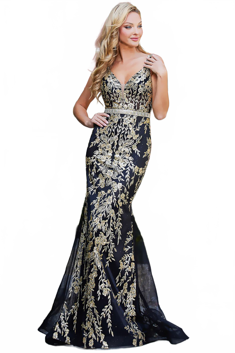 Adora Design 3127 Glitter Print Tulle Mermaid Formal Prom Dress