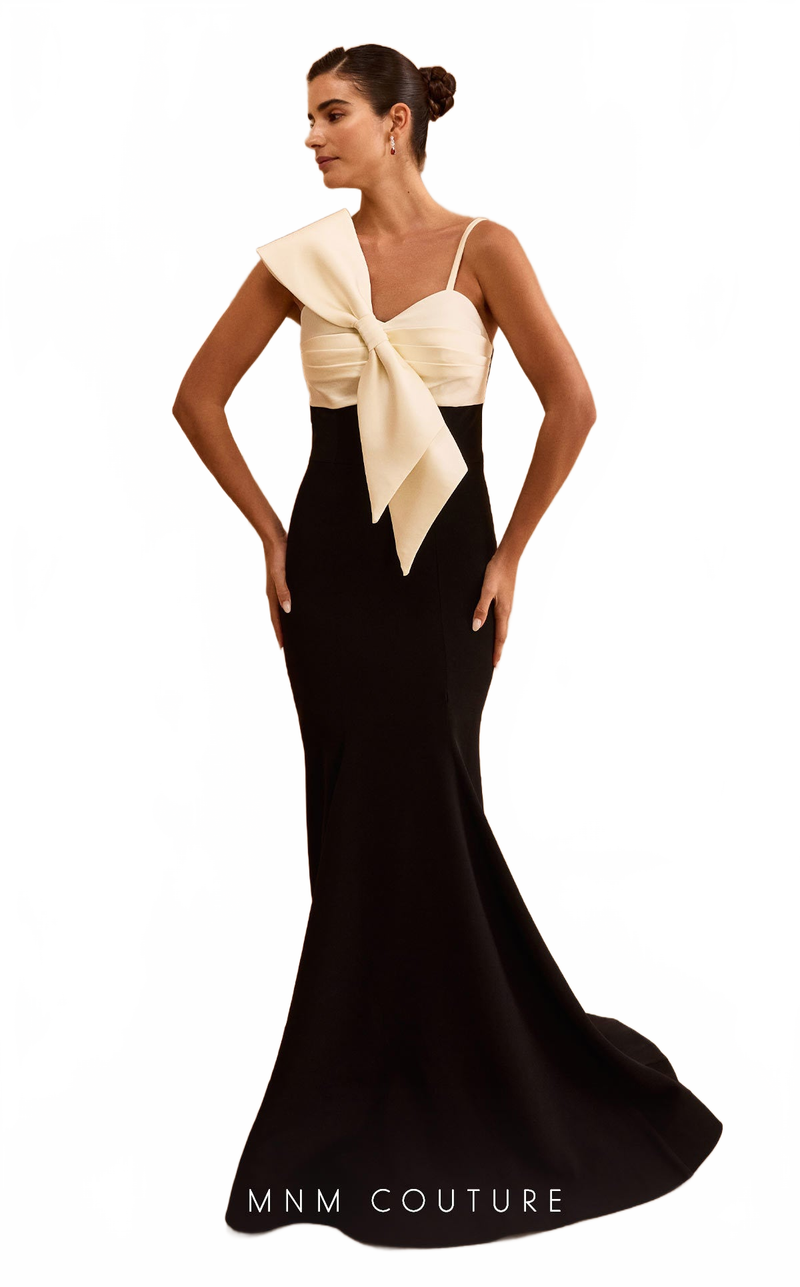 MNM Couture V07400 Black-Purple Statement Bow Gown