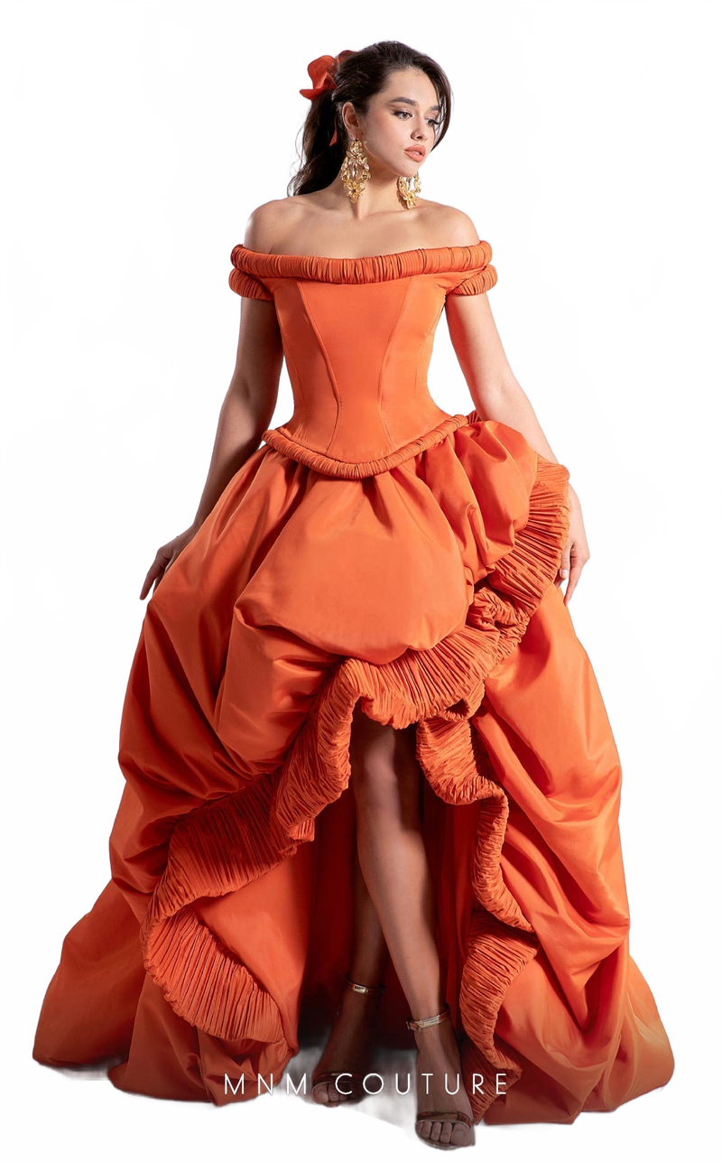 Fouad Sarkis F02913 Off-Shoulder High-Low Couture Gown