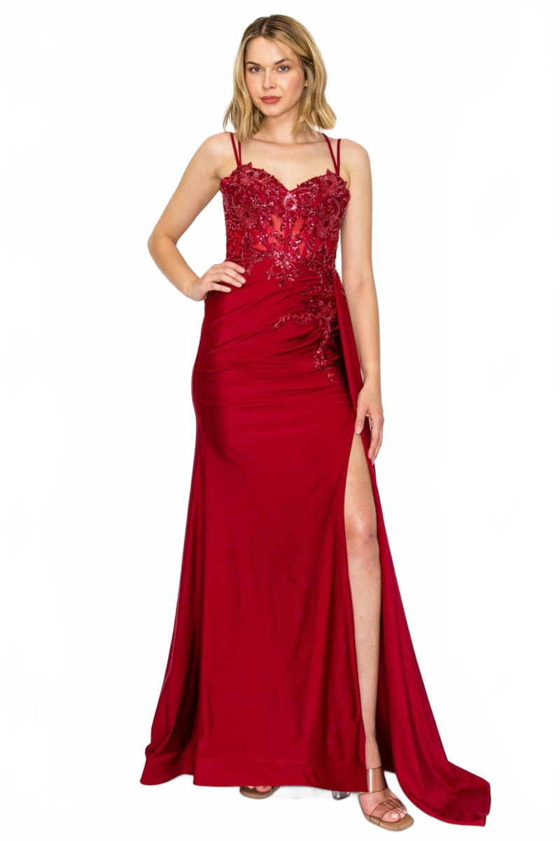 High Couture MJ1014 Prom Long Corset Slit Fitted Formal Dress