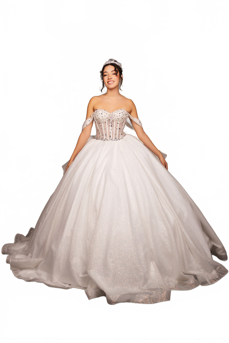 Layla K LK281 Off-White Crystal Embellished Corset Ball Gown Glitter QuinceaƱera Dress