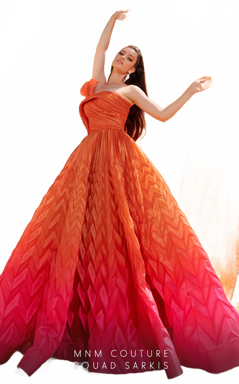 Fouad Sarkis 2746 Ombre Pleated Ball Gown