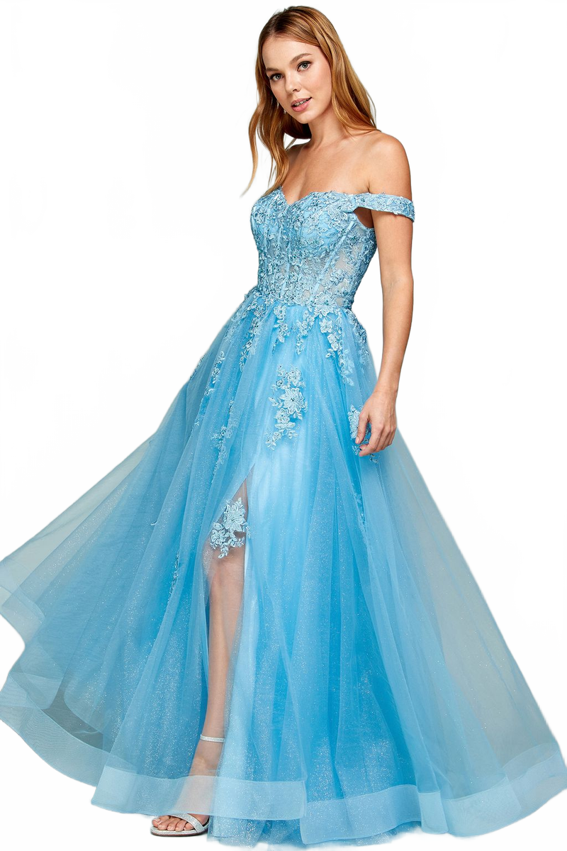 Adora Design 3002 Off Shoulder Glitter Applique A-Line Prom Dress