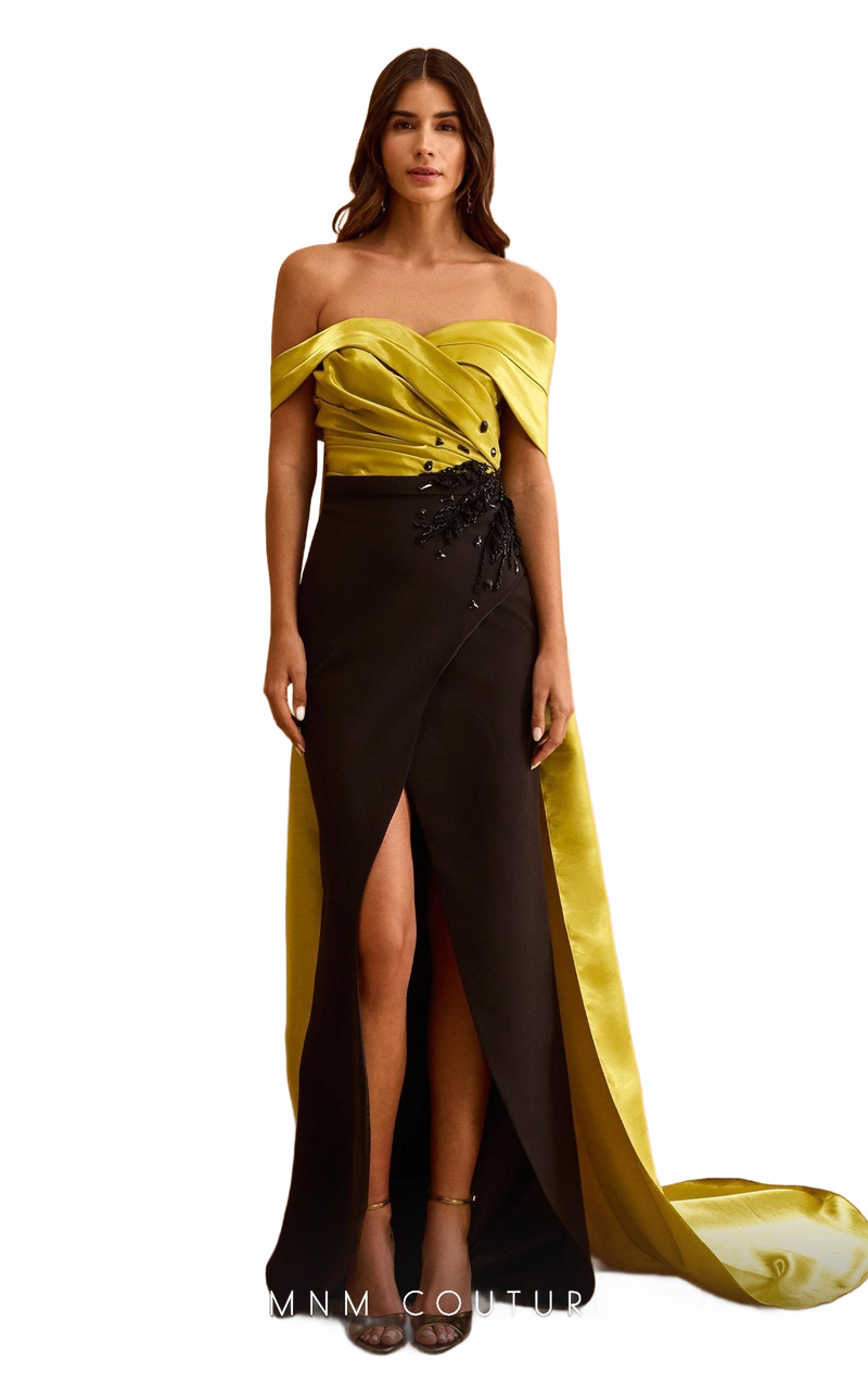 MNM Couture V07441 Black-Lime Evening Gown
