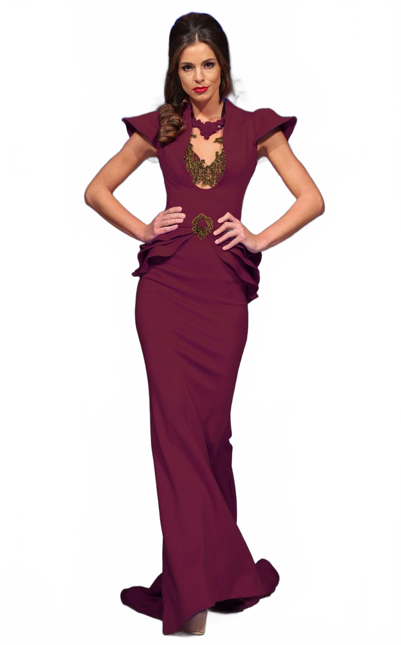 Fouad Sarkis 2295 Cherry Embellished Peplum Gown by MNM Couture