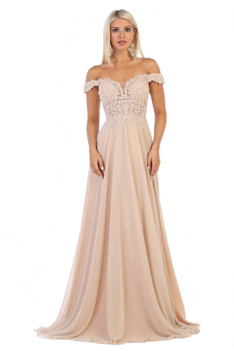 May Queen MQ1602 Off Shoulder Corset Flowy Prom Gown